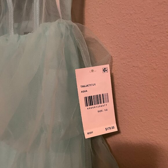 Next/UP Size 1/2, Baby Blue, Illusion Lace Corset, Tulle Ruffle Tiered Ball Gown - Picture 8 of 11